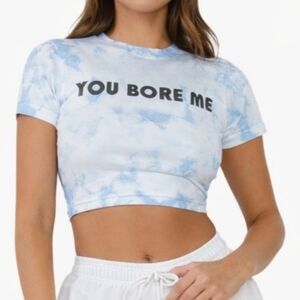 Missguided Tye Dye"You Bore Me" Cropped Fitted Tee